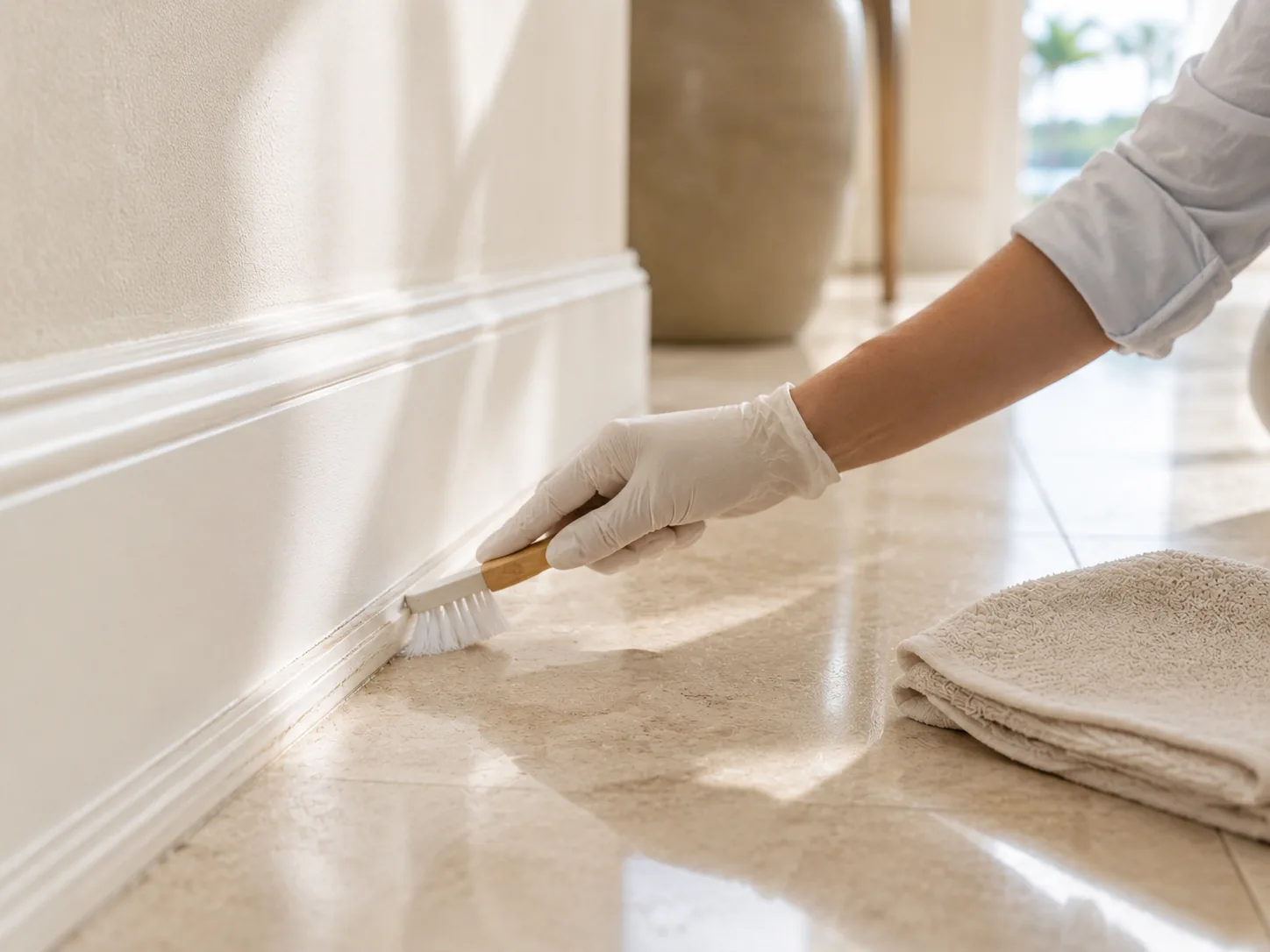 Detailed baseboard cleaning during a Sleek Home deep cleaning service